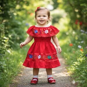 Mexican peasent dress size 1- Red Manta